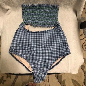 One-piece swimsuit - strapless blue gingham